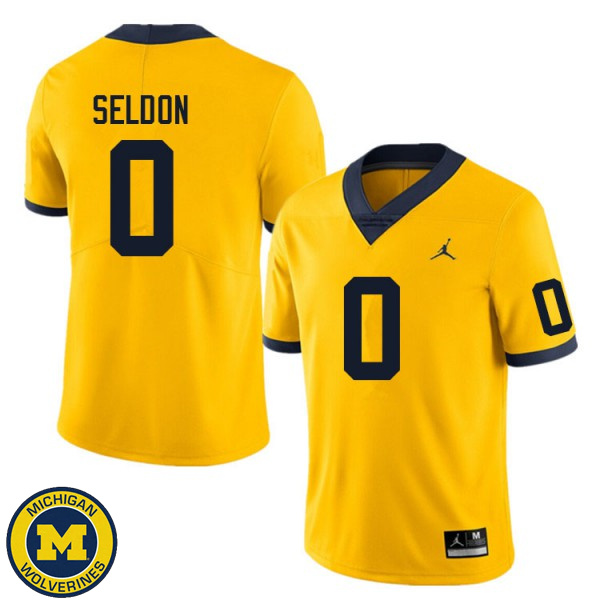 Mens Michigan Wolverines #0 Andre Seldon Yellow Embroidery Jersey